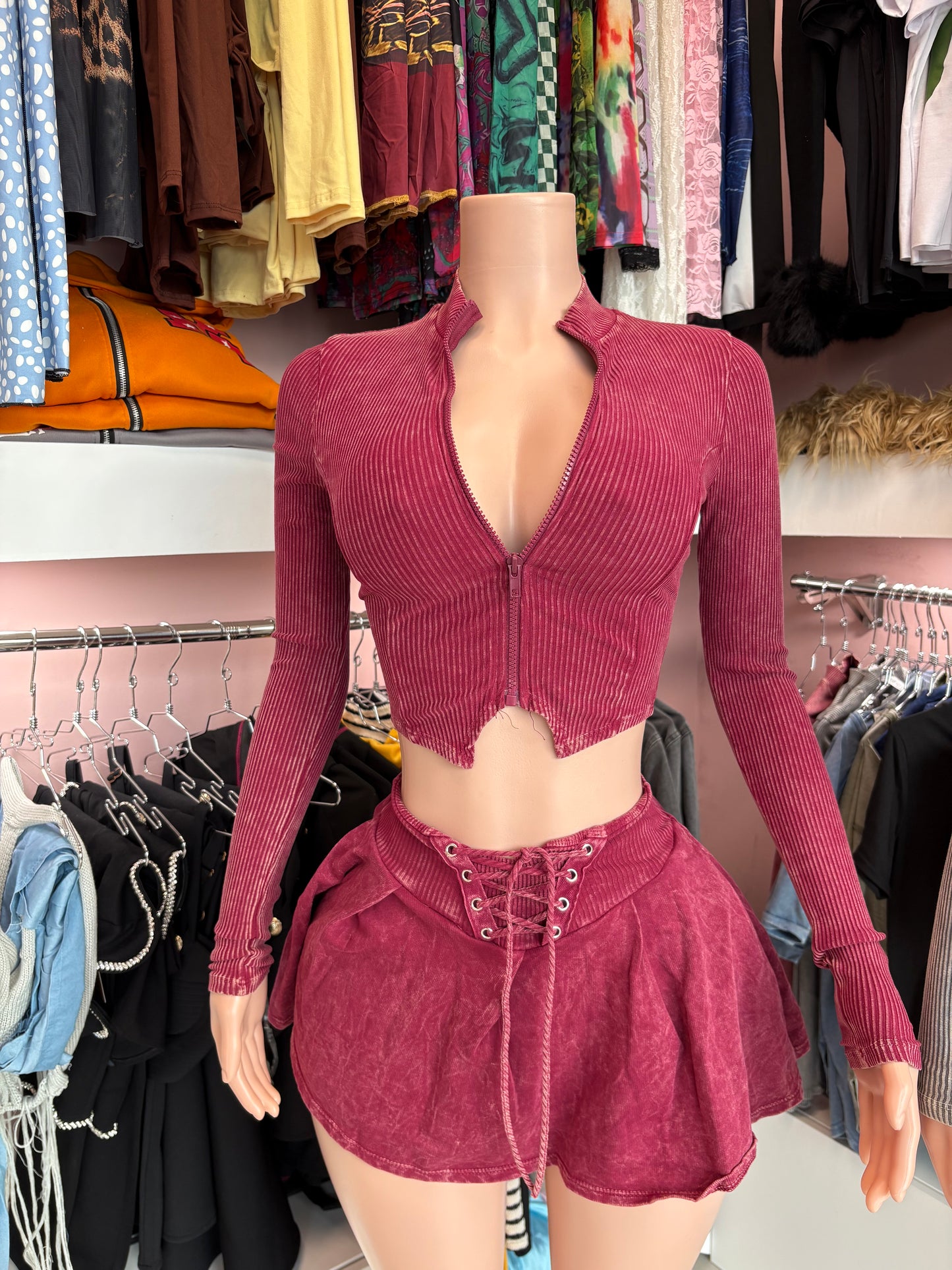 Acid Wash Skirt Set